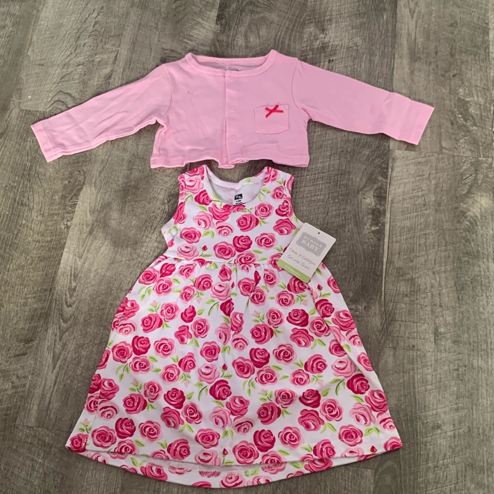 NWT Hudson Baby 100% Cotton Dress with Cardigan Set Size 6-9 Months